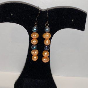 Orange and Blue Freshwater Pearl Dangle Earrings